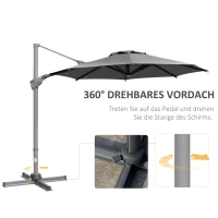Outsunny parasol Ø300 cm, slingerparasol, vrijdragende parasol, hoek verstelbaar, grijs(m-6)