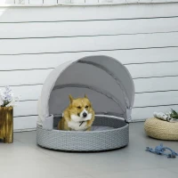 PawHut rotan kennel kussen hondenhok huisdier bed hondenmand buiten grijs(m-2)