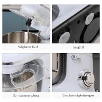 HOMCOM elektrische handmixer set 2 in 1 handmixer met 5,5L mengkom 1200 W(m-6)