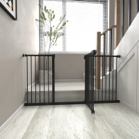 PawHut Dog Gate Stair Gate Pressure Fit Pets Barrier Auto Close for Doorway Hallway, 74-148cm Wide Adjustable, Black(m-9)