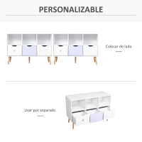 HOMCOM Aparador Infantil de Salón con 3 Cajones y 3 Compartimentos Abiertos para Libros Juguetes Armario Auxiliar de Almacenamiento para Dormitorio Cocina 100x39x69 cm Blanco(m-5)