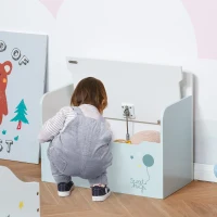 HOMCOM Kids Wooden Toy Storage Box Organizer Chest Chair 2 in 1 Design with Gas Stay Bar Seating Bench 23.5" x 11.75" x 19.75" Light Blue(m-11)