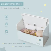 HOMCOM Kids Wooden Toy Storage Box Organizer Chest Chair 2 in 1 Design with Gas Stay Bar Seating Bench 23.5" x 11.75" x 19.75" Light Blue(m-6)