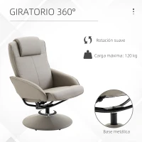 HOMCOM Sillón Relax Reclinable hasta 145° con Taburete Reposapiés Sillón de Salón Giratorio 360° Tapizado en PU y Estructura de Acero 78x67x98 cm Gris(m-6)