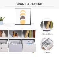 HOMCOM Aparador Infantil de Salón con 3 Cajones y 3 Compartimentos Abiertos para Libros Juguetes Armario Auxiliar de Almacenamiento para Dormitorio Cocina 100x39x69 cm Blanco(m-4)