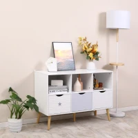 HOMCOM Aparador Infantil de Salón con 3 Cajones y 3 Compartimentos Abiertos para Libros Juguetes Armario Auxiliar de Almacenamiento para Dormitorio Cocina 100x39x69 cm Blanco(m-8)