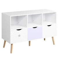 HOMCOM Aparador Infantil de Salón con 3 Cajones y 3 Compartimentos Abiertos para Libros Juguetes Armario Auxiliar de Almacenamiento para Dormitorio Cocina 100x39x69 cm Blanco(m-1)