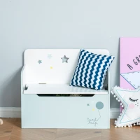 HOMCOM Kids Wooden Toy Storage Box Organizer Chest Chair 2 in 1 Design with Gas Stay Bar Seating Bench 23.5" x 11.75" x 19.75" Light Blue(m-9)