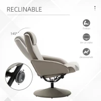 HOMCOM Sillón Relax Reclinable hasta 145° con Taburete Reposapiés Sillón de Salón Giratorio 360° Tapizado en PU y Estructura de Acero 78x67x98 cm Gris(m-4)