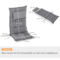 Outsunny 2-tlg. Stuhlauflage Auflage für Gartenstuhl Sitzkissen mit Rückenlehne Hochlehner Polyester Dunkelgrau 120 x 50 x 9 cm(m-3)