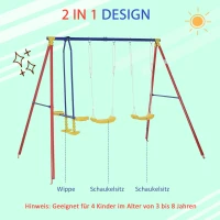 Outsunny Kinderschommel tuinschommel 2 schommels met wip in hoogte verstelbaar van 3-5 jaar(m-4)