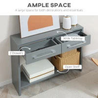 HOMCOM Console Table, Side Table with Bottom Shelf and Storage Drawers, Narrow Sofa Table, Hallway Table for Living Room, Entryway, Grey(m-4)