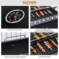 Outsunny gasgrill BBQ-grillwagen met 6 branders 1 zijbrander kast multifunctioneel metaal zwart 135 x 50 x 100 cm(m-6)