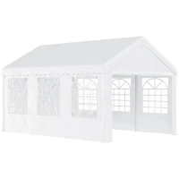 Outsunny Tenda para Festas 6x4x2,8m Tenda de Jardim com 4 Paredes Laterais Aço e Poliéster Branco(m-1)