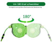 Outsunny Automatische Slanghaspel 10+1m met 180° Draaibare Wandmontage voor Gemakkelijke Tuinbewatering - Groen(m-4)