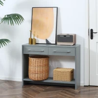 HOMCOM Console Table, Side Table with Bottom Shelf and Storage Drawers, Narrow Sofa Table, Hallway Table for Living Room, Entryway, Grey(m-2)