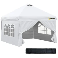 Outsunny Carpa Plegable 3x3 m con Altura Ajustable de 3 Niveles Cenador de Jardín con 4 Paredes Extraíbles 2 Ventanas 4 Sacos de Arena y Bolsa de Transporte Gazebo para Exterior Camping Blanco(m-1)