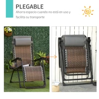 Outsunny Tumbona Plegable de Ratán con Respaldo Ajustable Reposacabezas Extraíble Portavasos y Soporte para Teléfono Jardín Terraza al Aire Libre 65x70x110 cm Marrón(m-5)