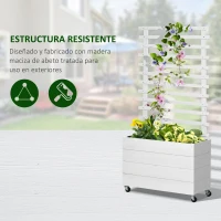 Outsunny Jardinera con Enrejado de Madera Maciza con 4 Ruedas Macetero de Jardín con Soporte para Trepadora y Tela Geotextil para Cultivos Plantas Flores 76x30x155 cm Blanco(m-8)