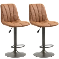 HOMCOM Sgabello Regolabile Vintage, Set 2 Pz con Poggiapiedi e Rivestimento in Pelle, 45x54x96-117 cm(m-1)