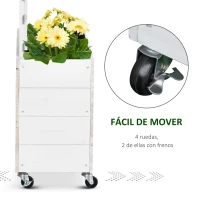 Outsunny Jardinera con Enrejado de Madera Maciza con 4 Ruedas Macetero de Jardín con Soporte para Trepadora y Tela Geotextil para Cultivos Plantas Flores 76x30x155 cm Blanco(m-6)