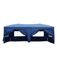 Outsunny 3 x 6 m partytent paviljoen tent partytent tuintent blauw raam opvouwbaar(m-1)