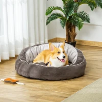 PawHut hondenmand hondenmat hondenkussen hondenmatras rond hondenbed hondensofa huisdierbed voor honden katten linnenachtig polyester donkergrijs + crèmewit 85 x 85 x 35 cm(m-2)