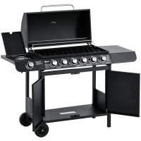 Outsunny gasgrill BBQ-grillwagen met 6 branders 1 zijbrander kast multifunctioneel metaal zwart 135 x 50 x 100 cm