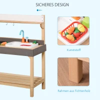Kuchnia zabawkowa z kranem kuchnia dziecięca z akcesoriami 14-częściowa kuchnia do zabawy drewno(m-4)