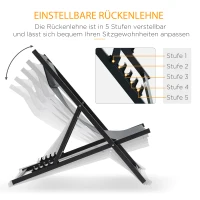 Outsunny Klappstuhl 2er-Set Klappbarer Gartenstuhl 5-fach verstellbare Rückenlehne Balkonstuhl Campingstuhl Alu Dunkelgrau(m-5)