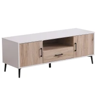 HOMCOM TV Stand Cabinet for TVs up to 50 Inches with 2 Doors 1 Drawer, TV Unit for Living Room, Bedroom, Oak Colour and White(m-1)