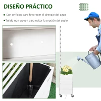 Outsunny Jardinera con Enrejado de Madera Maciza con 4 Ruedas Macetero de Jardín con Soporte para Trepadora y Tela Geotextil para Cultivos Plantas Flores 76x30x155 cm Blanco(m-7)