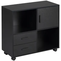 Vinsetto Printer Stand with Wheels, Mobile Printer Table with Open Shelves, Drawers and Enclosed Compartment for Home Office, 80W x 38.5D x 74.5Hcm, Black(m-11)