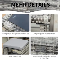 Outsunny poly rotan zitgroep 11 stuks. Set 120 cm x 60 cm x 72 cm(m-6)