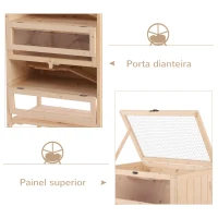 PawHut Gaiola de madeira para hamsters e outros pequenos roedores 60x40x120cm Madeira natural(m-6)