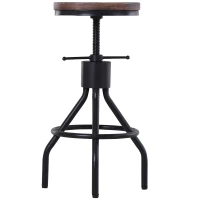 HOMCOM Sgabello da Bar Stile Industriale, Seduta in Legno e Altezza Regolabile, Sgabello Cucina con Struttura in Metallo, 40x40x59-74cm, Marrone e Nero(m-4)