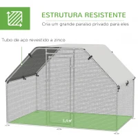 PawHut Galinheiro ao ar livre Gaiola para aves domésticas de metal galvanizado com fechadura e cobertura Oxford 280x193.5x195cm(m-6)