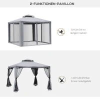Outsunny Tuinpaviljoen 3x3 Tuin Paviljoen Met Muggengaas voor Feesten en Ontvangst, Grijs(m-4)