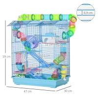PawHut Gaiola de hamster multinível com plataformas domésticas 47x30x59 cm Azul(m-3)