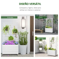 Outsunny Jardinera con Enrejado de Madera Maciza con 4 Ruedas Macetero de Jardín con Soporte para Trepadora y Tela Geotextil para Cultivos Plantas Flores 76x30x155 cm Blanco(m-4)
