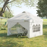 Outsunny Carpa Plegable 3x3 m con Altura Ajustable de 3 Niveles Cenador de Jardín con 4 Paredes Extraíbles 2 Ventanas 4 Sacos de Arena y Bolsa de Transporte Gazebo para Exterior Camping Blanco(m-10)