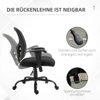 Vinsetto Mesh Bürostuhl Schreibtischstuhl Drehstuhl 360° drehbar mit Armlehne Höhenverstellbar mit Wippfunktion Belastbarkeit bis 180 kg Schwarz 71 x 63,5 x 100-110 cm(m-6)