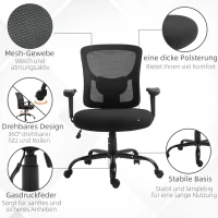 Vinsetto Mesh Bürostuhl Schreibtischstuhl Drehstuhl 360° drehbar mit Armlehne Höhenverstellbar mit Wippfunktion Belastbarkeit bis 180 kg Schwarz 71 x 63,5 x 100-110 cm(m-8)