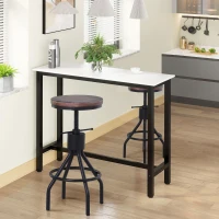HOMCOM Sgabello da Bar Stile Industriale, Seduta in Legno e Altezza Regolabile, Sgabello Cucina con Struttura in Metallo, 40x40x59-74cm, Marrone e Nero(m-2)
