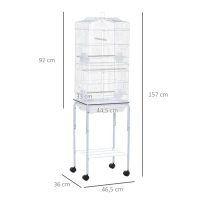 PawHut® Vogelhaus Vogelkäfig Vogelvoliere für Papagei Wellensittich Vogelbauer mit rollbarem Ständer Weiß 47,5 x 37 x 153 cm(m-3)