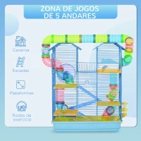 PawHut Gaiola de hamster multinível com plataformas domésticas 47x30x59 cm Azul(m-4)
