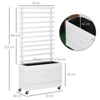 Outsunny Jardinera con Enrejado de Madera Maciza con 4 Ruedas Macetero de Jardín con Soporte para Trepadora y Tela Geotextil para Cultivos Plantas Flores 76x30x155 cm Blanco(m-3)