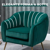 HOMCOM Poltrona da Salotto Imbottita con Braccioli e Schienale, Design Moderno, Gambe in Metallo, 71x72x73 cm, Verde(m-6)