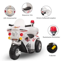 HOMCOM Elektro Kindermotorrad Kinderfahrzeug Elektrofahrzeug mit Musik und Beleuchtung 18-36 Monate Stahl Weiß 80x35x52 cm(m-4)