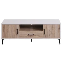 HOMCOM TV Stand Cabinet for TVs up to 50 Inches with 2 Doors 1 Drawer, TV Unit for Living Room, Bedroom, Oak Colour and White(m-11)